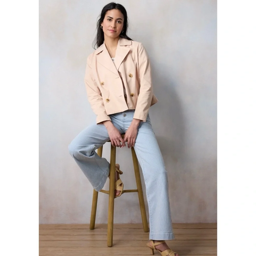 NWT LC Lauren Conrad Short Trench Coat Peach Size M Size XL - Picture 3 of 5